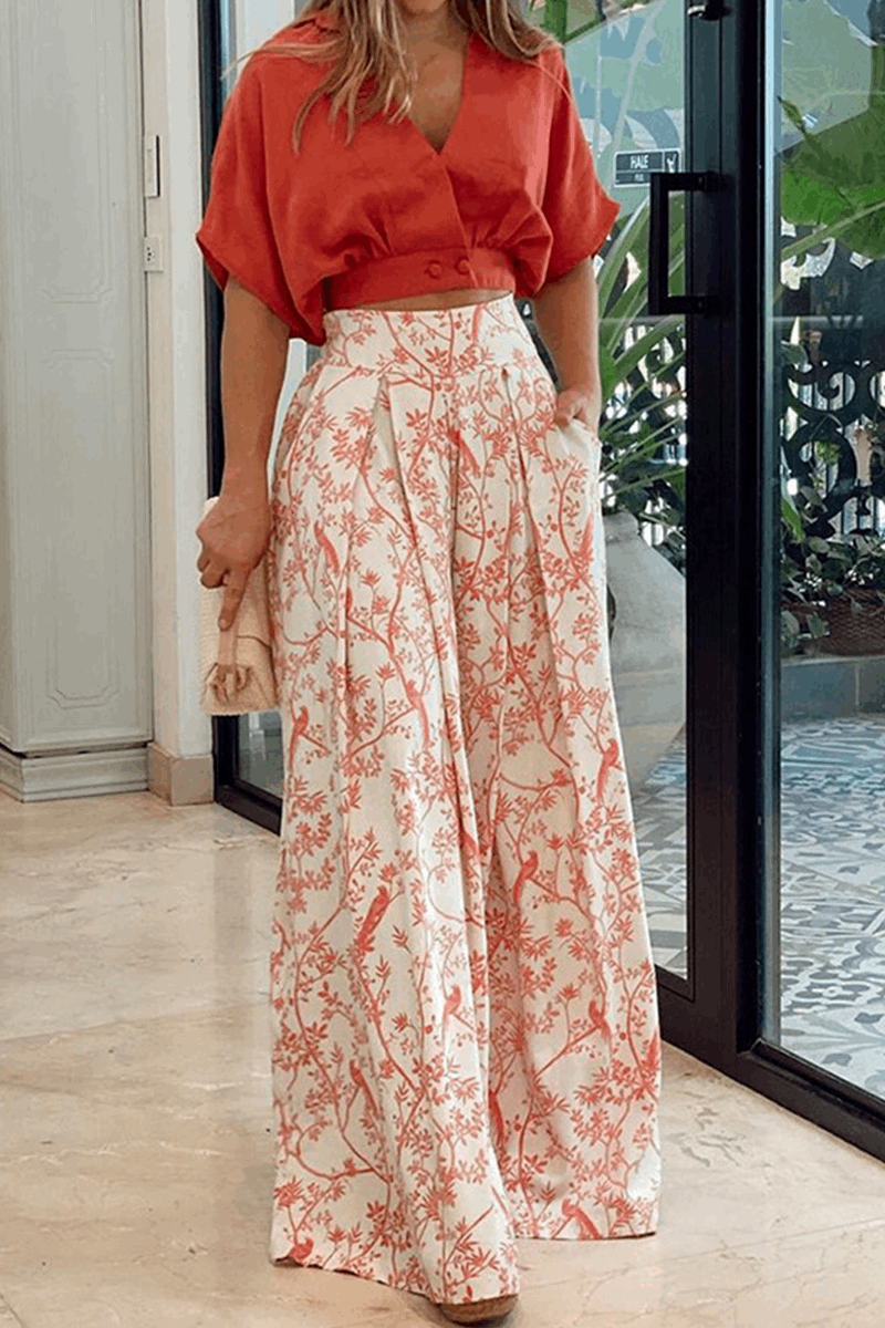 Conjunto tropical estampado de top y pantalón corto – TAHINYA