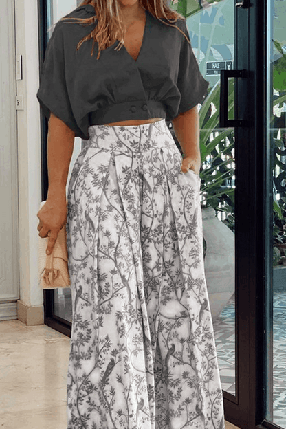 Conjunto tropical estampado de top y pantalón corto – TAHINYA