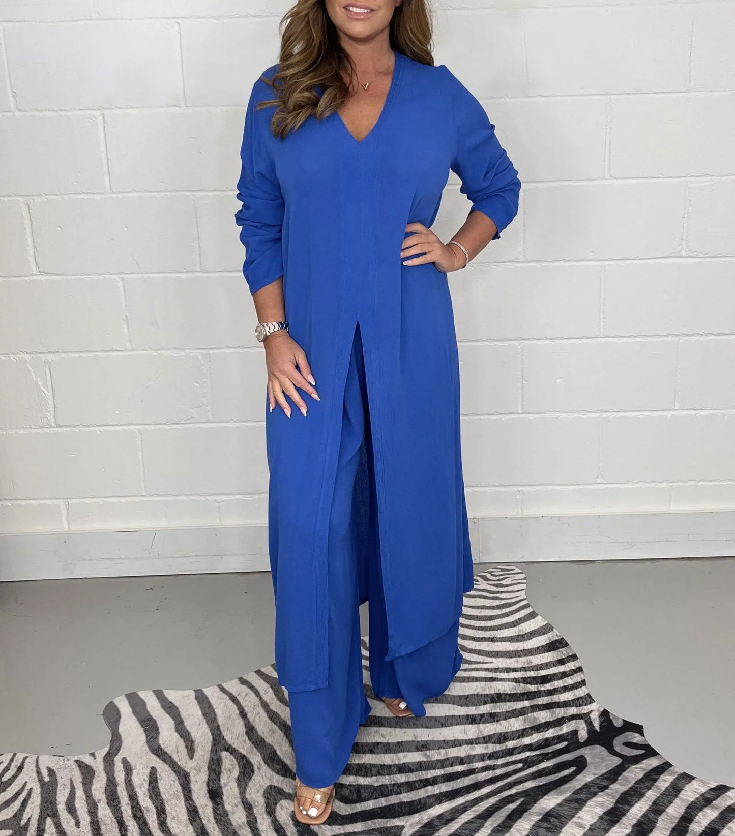 MIRCEA - Conjunto de punto pantalón y blusón cómodo para mujer