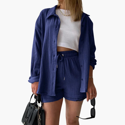 Conjunto de verano con blusa y short de talle alto – HELIA