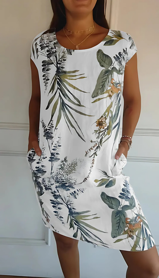 Vestido cómodo de algodón con cuello redondo y corte holgado – ELIANA