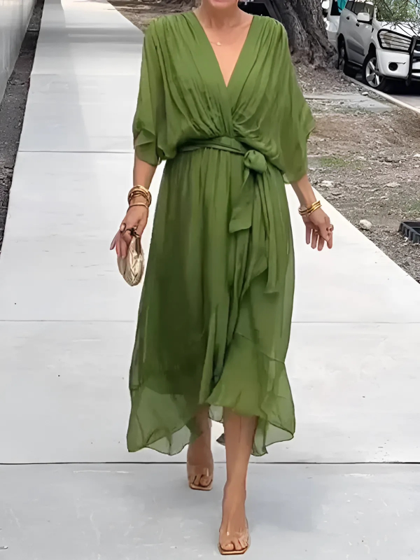 Vestido midi cruzado elegante y favorecedor para mujer – ALINÉA