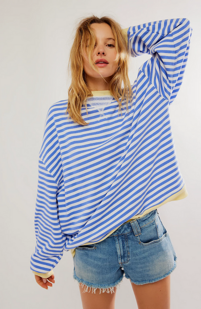 MANDIE - Suéter oversize de rayas vibrantes con acentos para mujeres