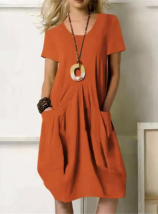 Vestido casual de manga corta con corte recto y estilo relajado – KASELYN