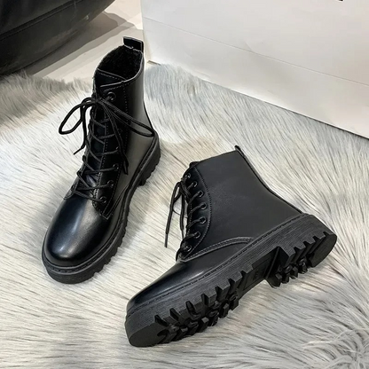 ALINA - Botines de PU para mujer con suela gruesa