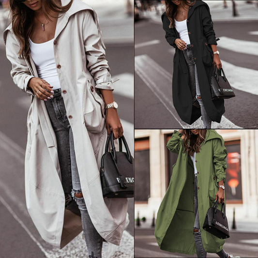 EVASIEL - Abrigo largo oversize con capucha para mujer