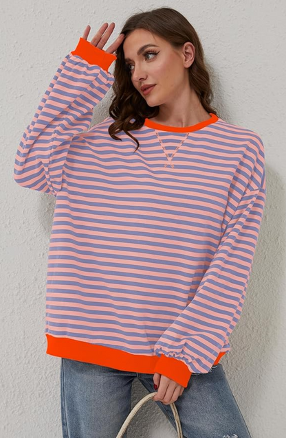 MANDIE - Suéter oversize de rayas vibrantes con acentos para mujeres