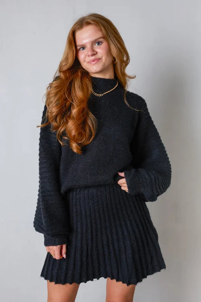 JAYLINE – Conjunto elegante de suéter plisado y falda para mujer