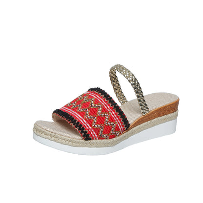 Lina - Sandalias de Cuña de Verano con Diseño de Ondas en Bloques de Color | Zapatillas de Estilo Étnico para Mujer