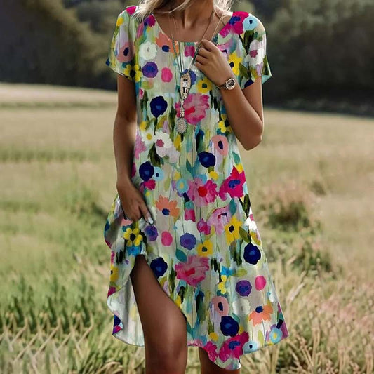 Vestido largo con estampado floral y escote en V – DALINA