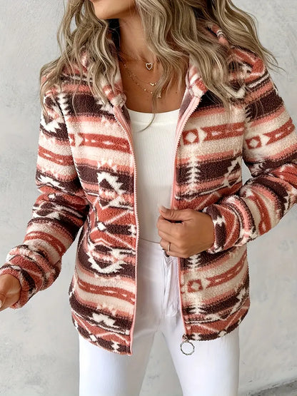 NINA - Chaqueta tejida con capucha y estampado para mujer