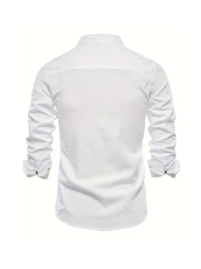 Camisa slim fit de hombre con cuello mao y manga larga – LÉON