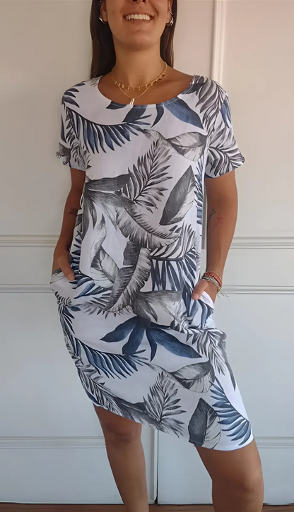 Vestido cómodo de algodón con cuello redondo y corte holgado – ELIANA