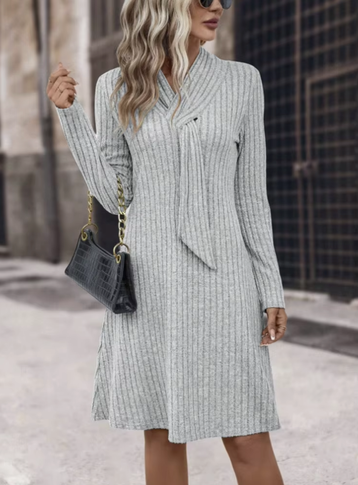 ALINA - Vestido de punto de manga larga para mujer