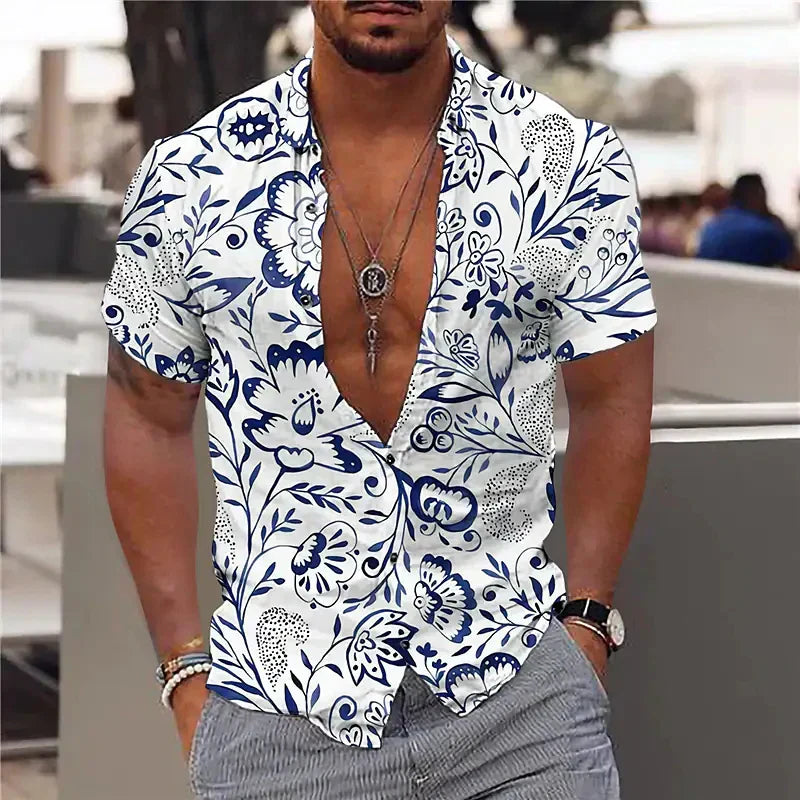 Camisa de hombre con escote profundo y estampado estructurado – ELIANDRO