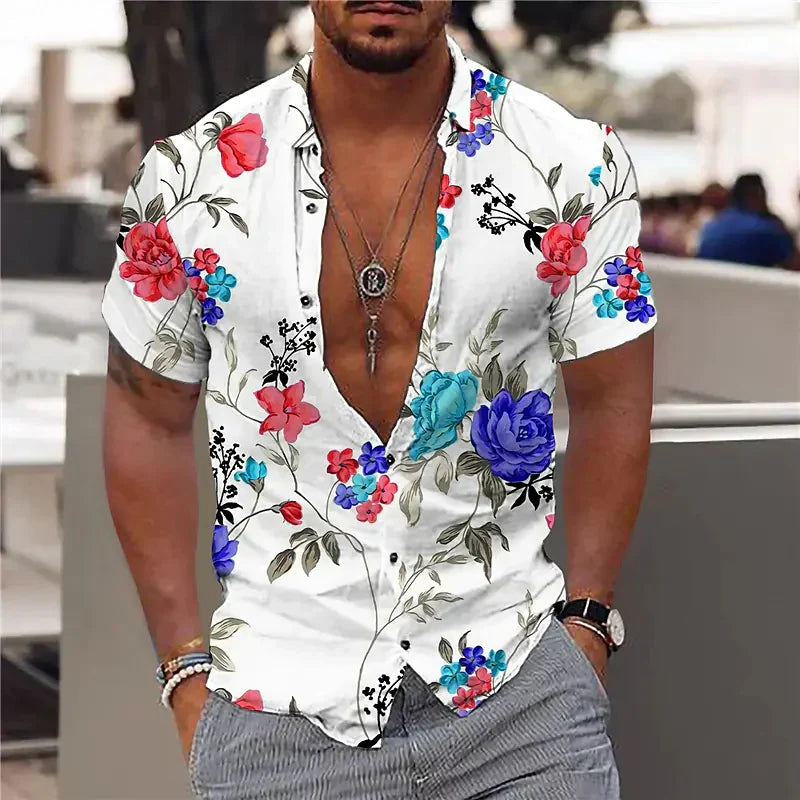 Camisa de hombre con escote profundo y estampado estructurado – ELIANDRO