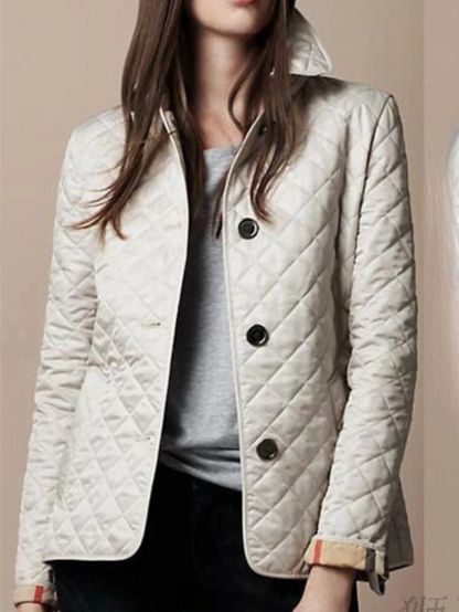 Chaqueta acolchada de mujer con estampado de cuadros y cierre de botones – LÉNAIA
