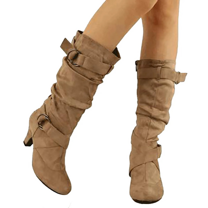 MIREILLE - Botas altas suaves con hebilla metálica para mujer