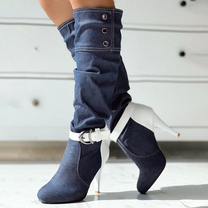 LIV - Botas altas con diseño patchwork y botones decorativos