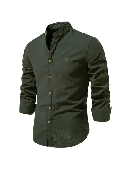 Camisa slim fit de hombre con cuello mao y manga larga – LÉON
