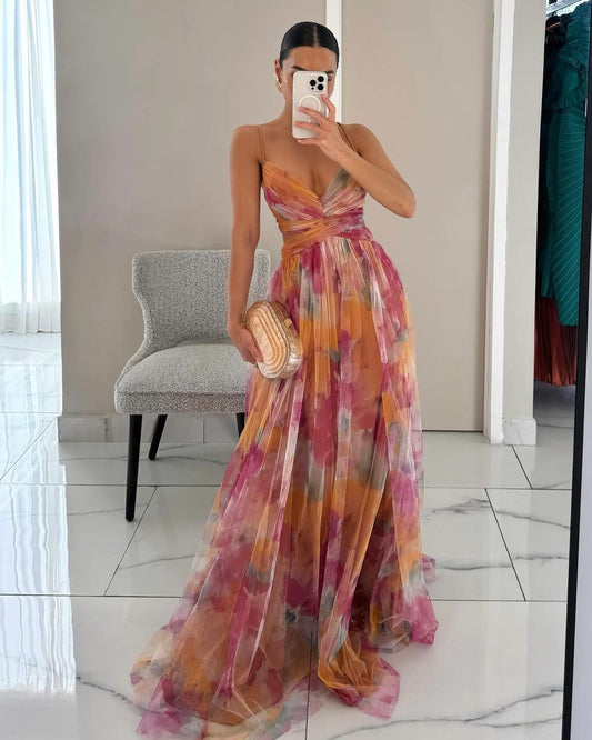 Vestido largo floral con caída fluida y estilo romántico – VIOLETTE BLOOM
