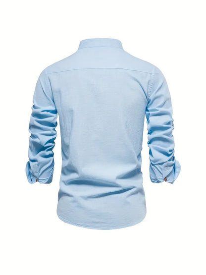 Camisa slim fit de hombre con cuello mao y manga larga – LÉON
