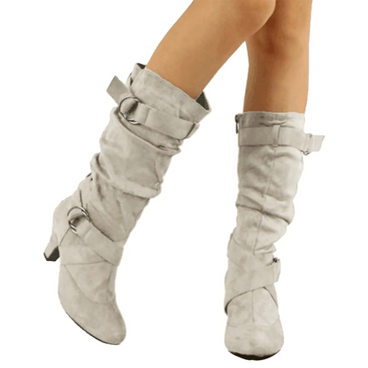 MIREILLE - Botas altas suaves con hebilla metálica para mujer