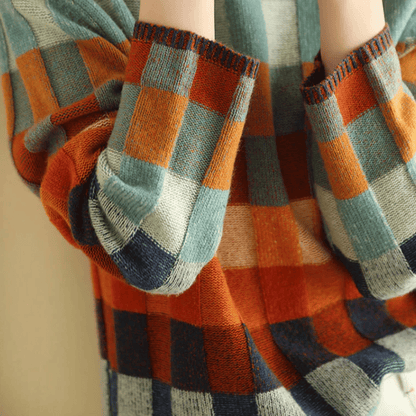 LYNAIRA – Jersey de mujer con cuello alto y estampado de cuadros