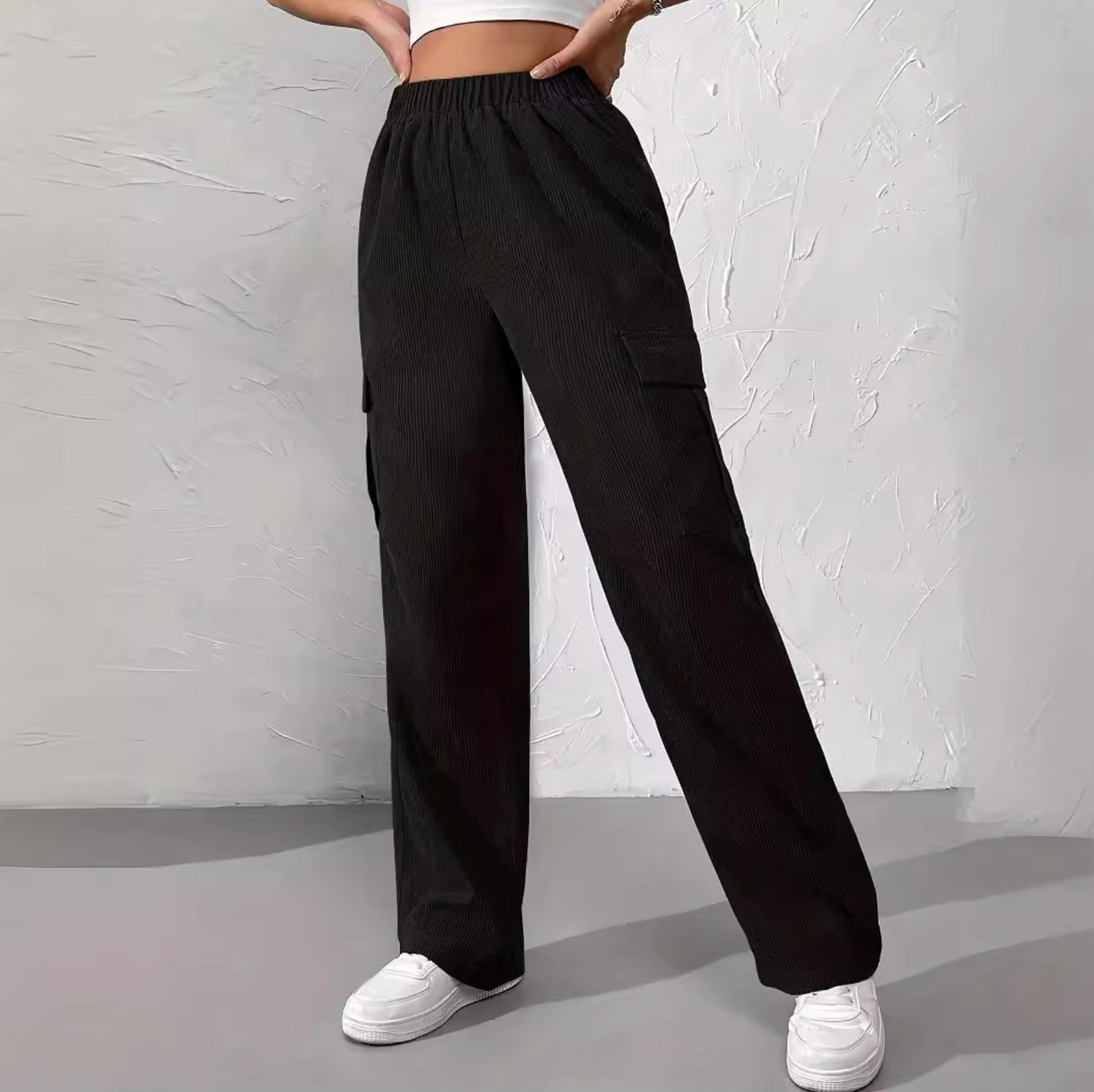 LIV - Pantalón cargo de pana con pierna ancha para mujer