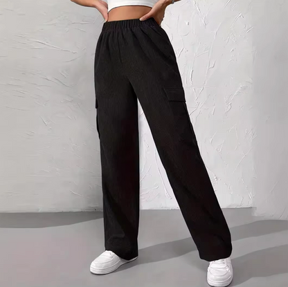 LIV - Pantalón cargo de pana con pierna ancha para mujer