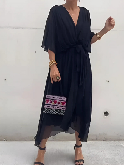 Vestido midi cruzado elegante y favorecedor para mujer – ALINÉA