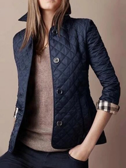 Chaqueta acolchada de mujer con estampado de cuadros y cierre de botones – LÉNAIA