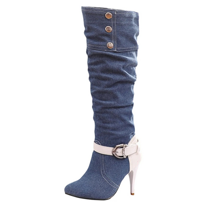 LIV - Botas altas con diseño patchwork y botones decorativos
