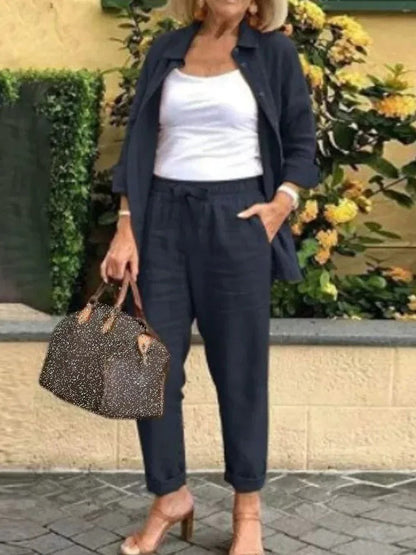 Conjunto de verano de lino para mujer: top y pantalón corto – SANTINA