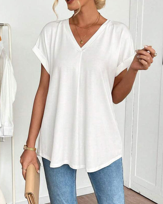 Top de Dama con Escote en V y Mangas Dobles para un Estilo Casual – MALVINA