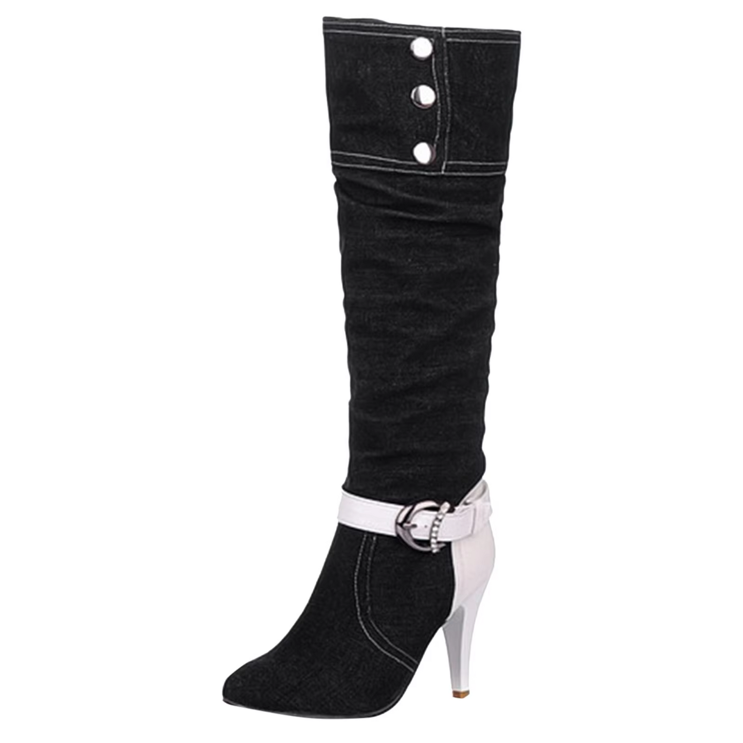 LIV - Botas altas con diseño patchwork y botones decorativos