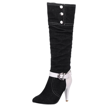 LIV - Botas altas con diseño patchwork y botones decorativos