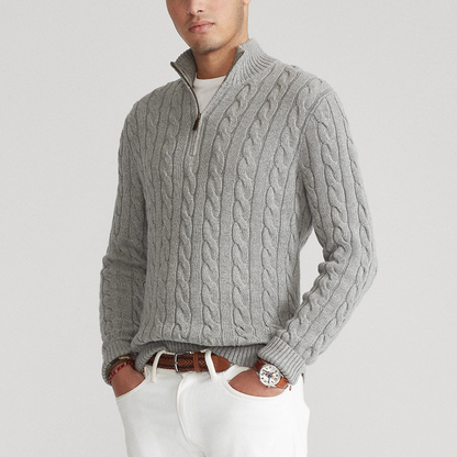Jersey de hombre con cremallera parcial y dibujo trenzado – ENZARO