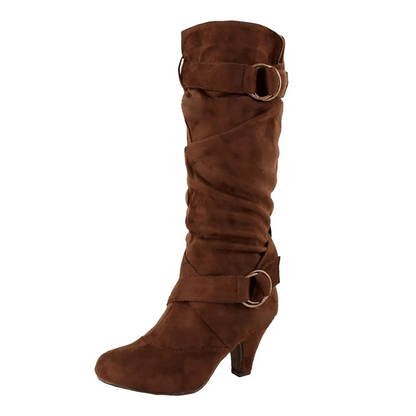MIREILLE - Botas altas suaves con hebilla metálica para mujer