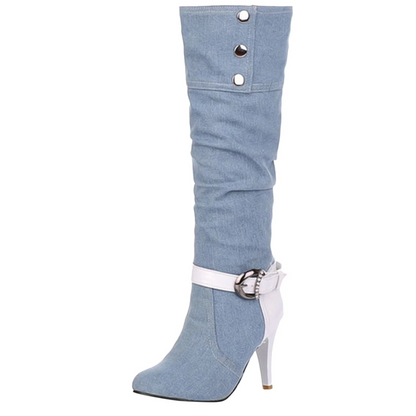 LIV - Botas altas con diseño patchwork y botones decorativos