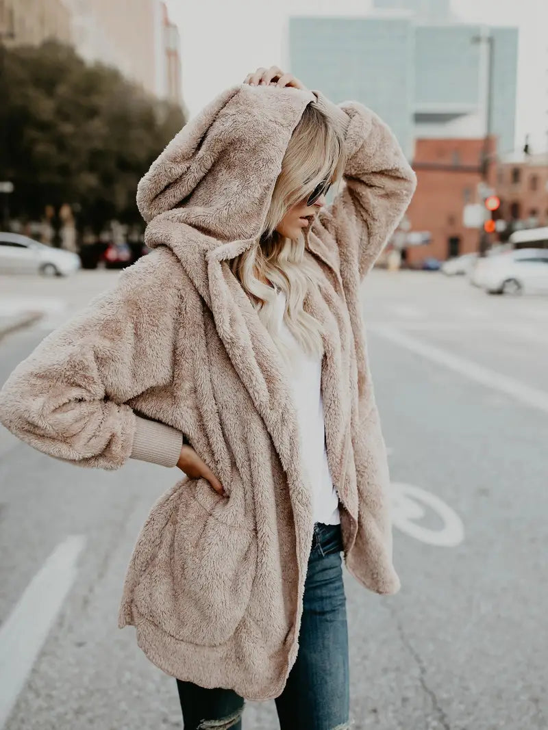 ANIKA - Chaqueta de punto suave con capucha para mujer