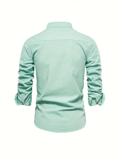 Camisa slim fit de hombre con cuello mao y manga larga – LÉON