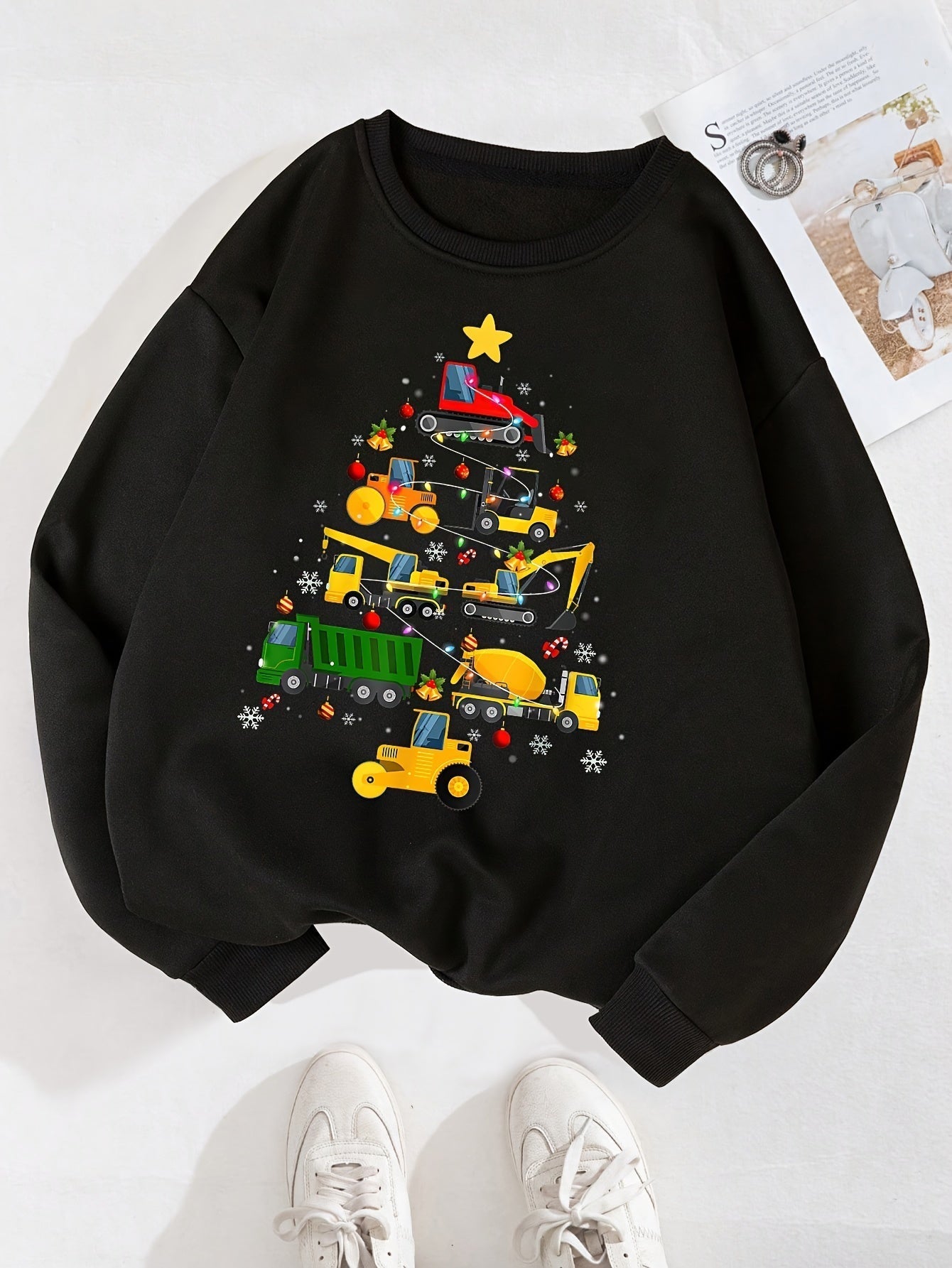 FELIX - Jersey navideño con estampado de árbol y máquinas para niño