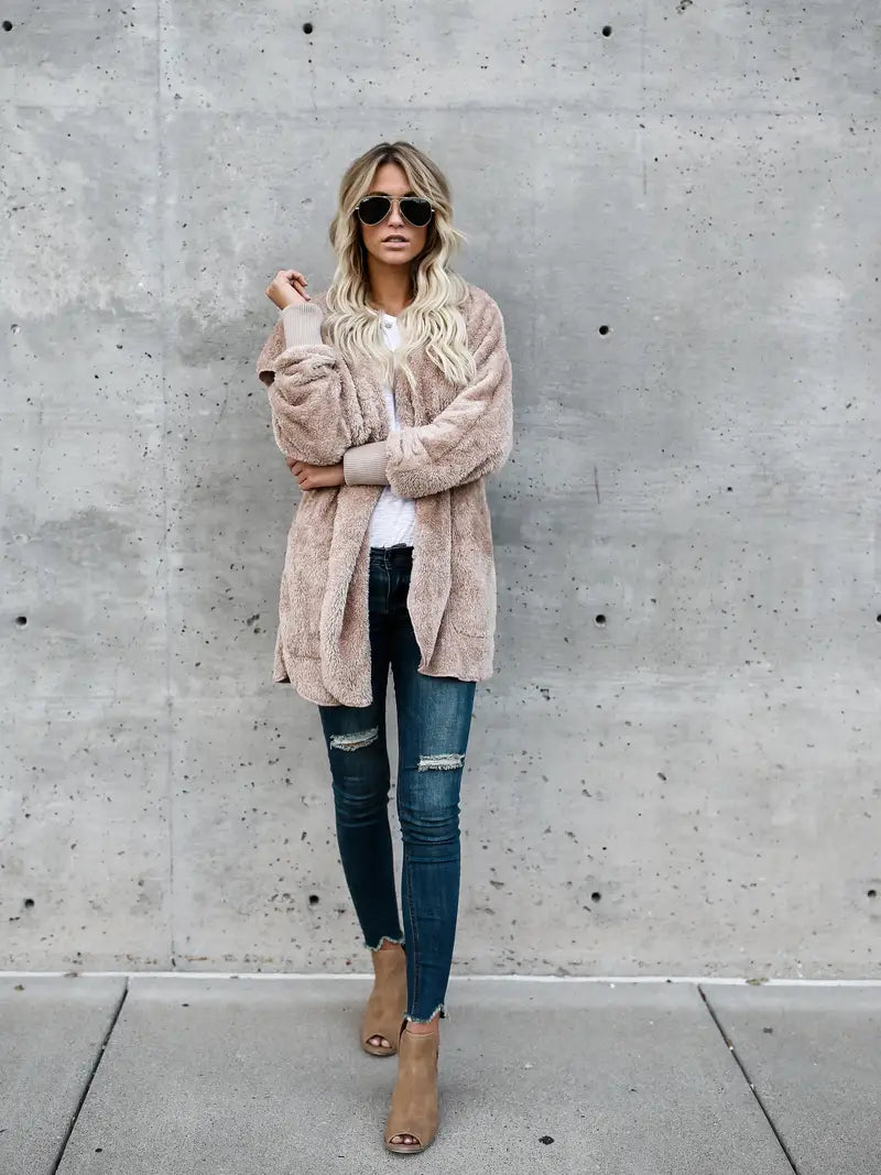 ANIKA - Chaqueta de punto suave con capucha para mujer