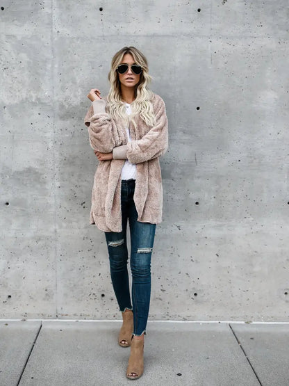 ANIKA - Chaqueta de punto suave con capucha para mujer