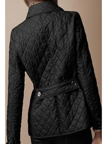 Chaqueta acolchada de mujer con estampado de cuadros y cierre de botones – LÉNAIA