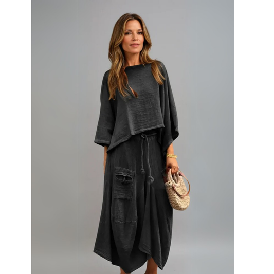 Conjunto de dos piezas con top y falda fluida para mujer – LUNA