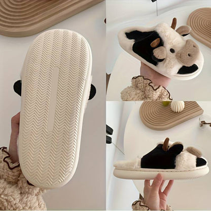 NICOLE - Zapatillas de casa cálidas con diseño de vaca para mujeres