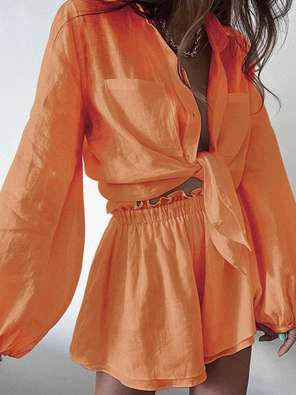 Conjunto veraniego de lino con blusa y pantalón corto – NAYORA