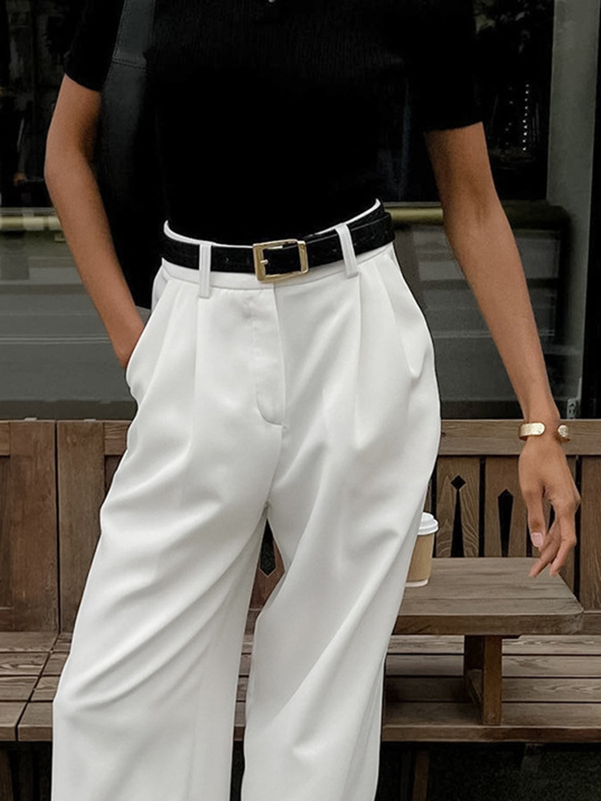 Pantalón de mujer de pierna ancha y talle alto – NAELIA
